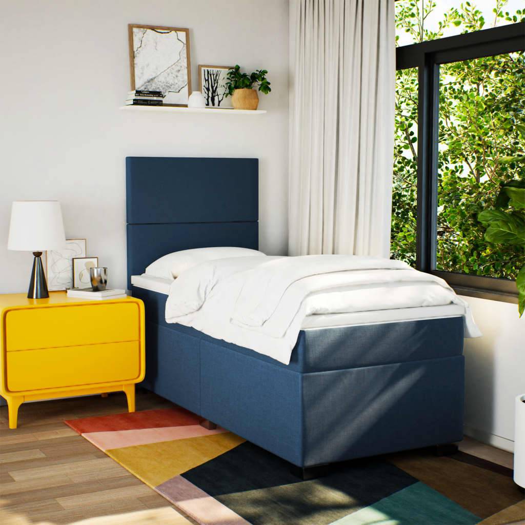 vidaXL Boxspringbett mit Matratze Blau 100x200 cm Stoff