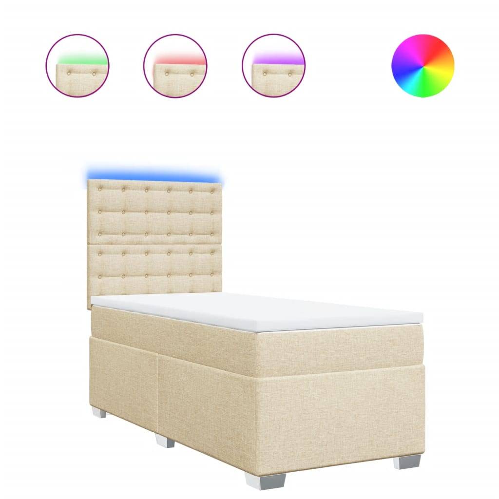 vidaXL Boxspringbett mit Matratze Creme 100x200 cm Stoff