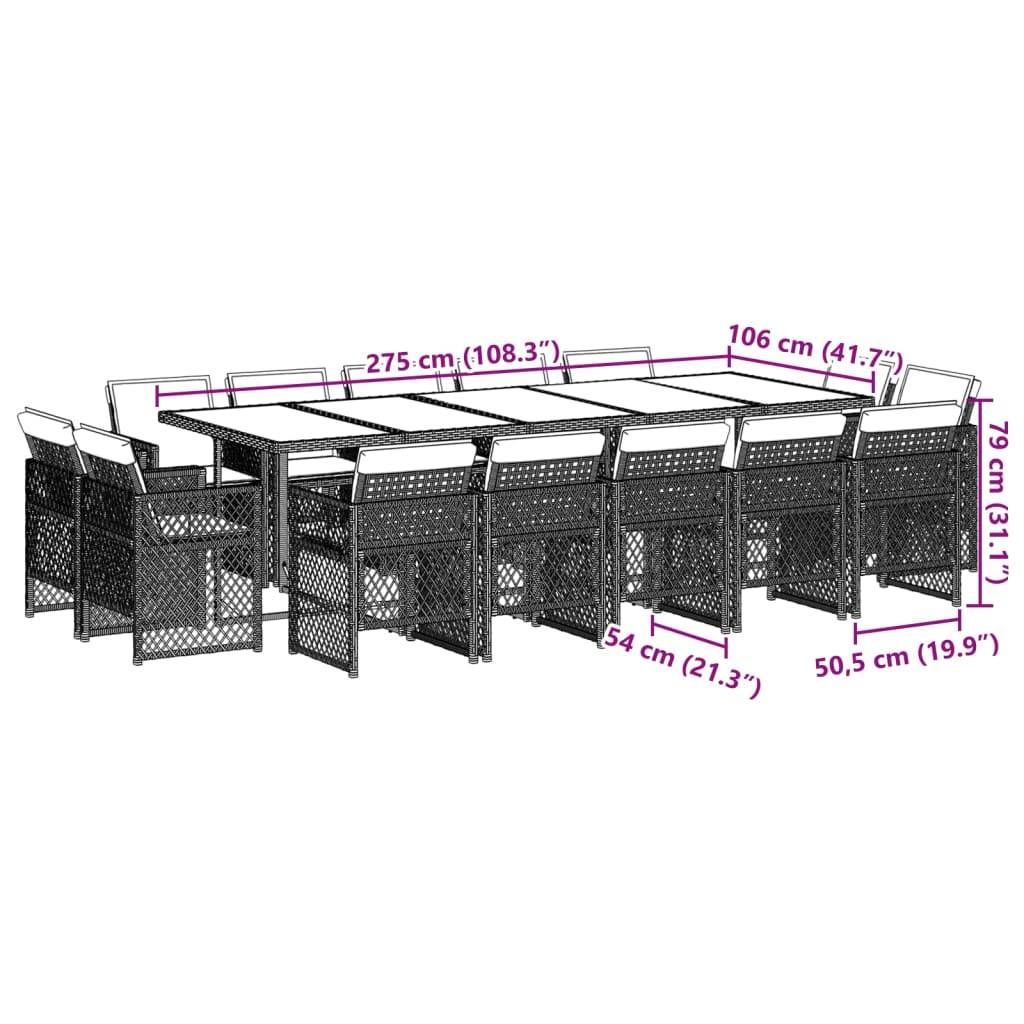 vidaXL 15-tlg. Garten-Essgruppe mit Kissen Hellgrau Poly Rattan