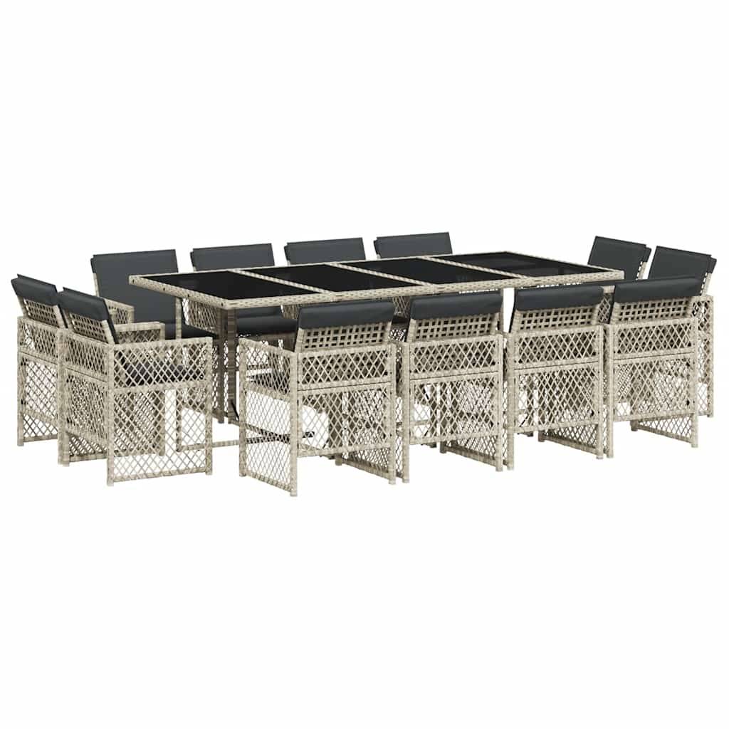 vidaXL 13-tlg. Garten-Essgruppe mit Kissen Hellgrau Poly Rattan