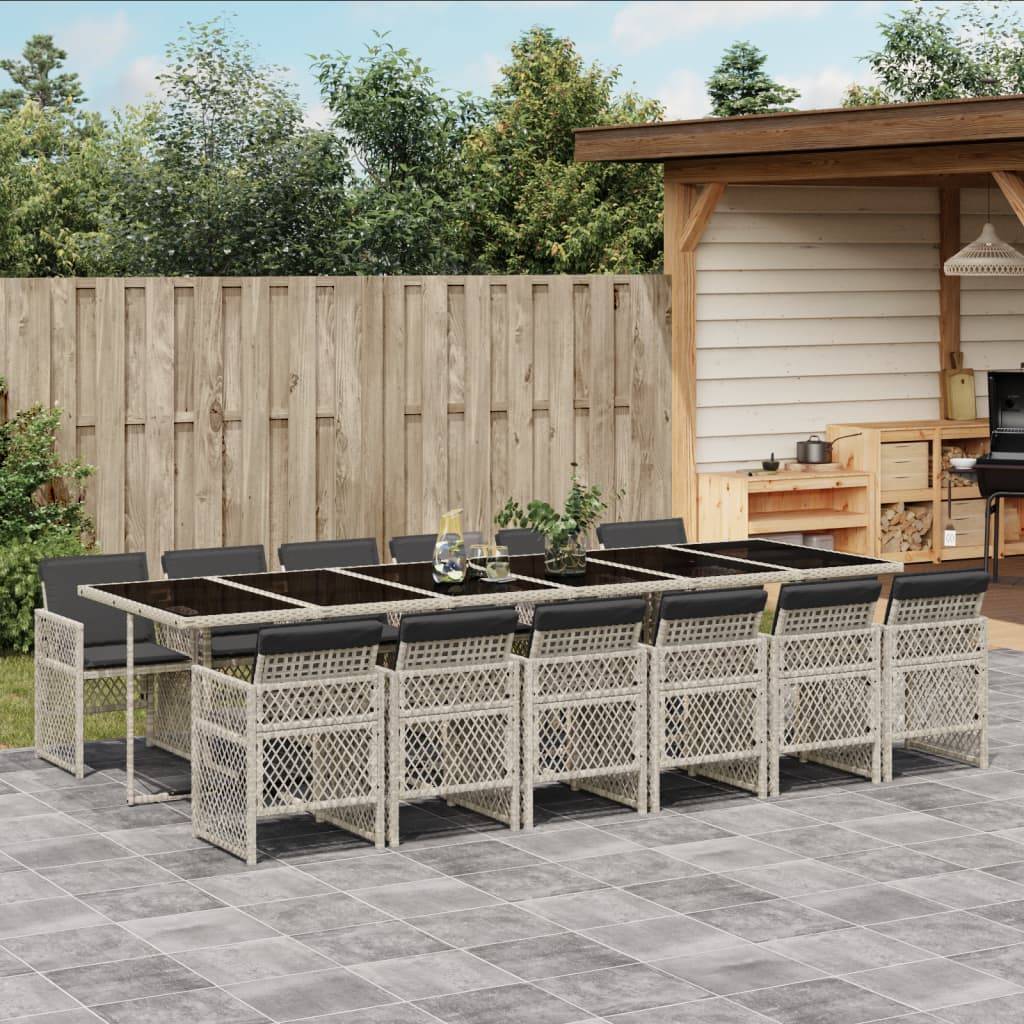 vidaXL 13-tlg. Garten-Essgruppe mit Kissen Hellgrau Poly Rattan