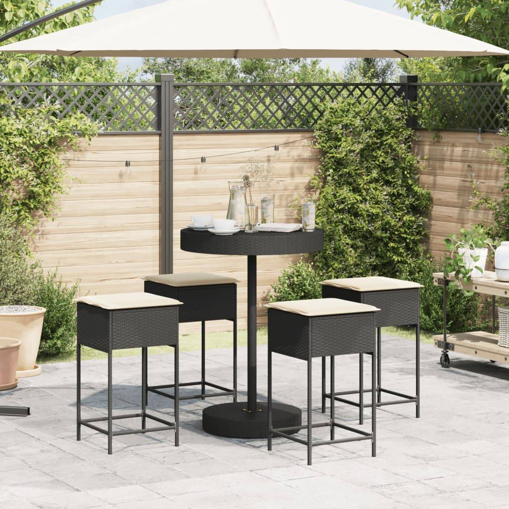vidaXL 5-tlg. Gartenbar-Set mit Kissen Schwarz Poly Rattan