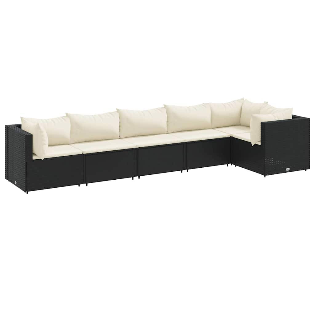 vidaXL 6-tlg. Garten-Lounge-Set mit Kissen Schwarz Poly Rattan