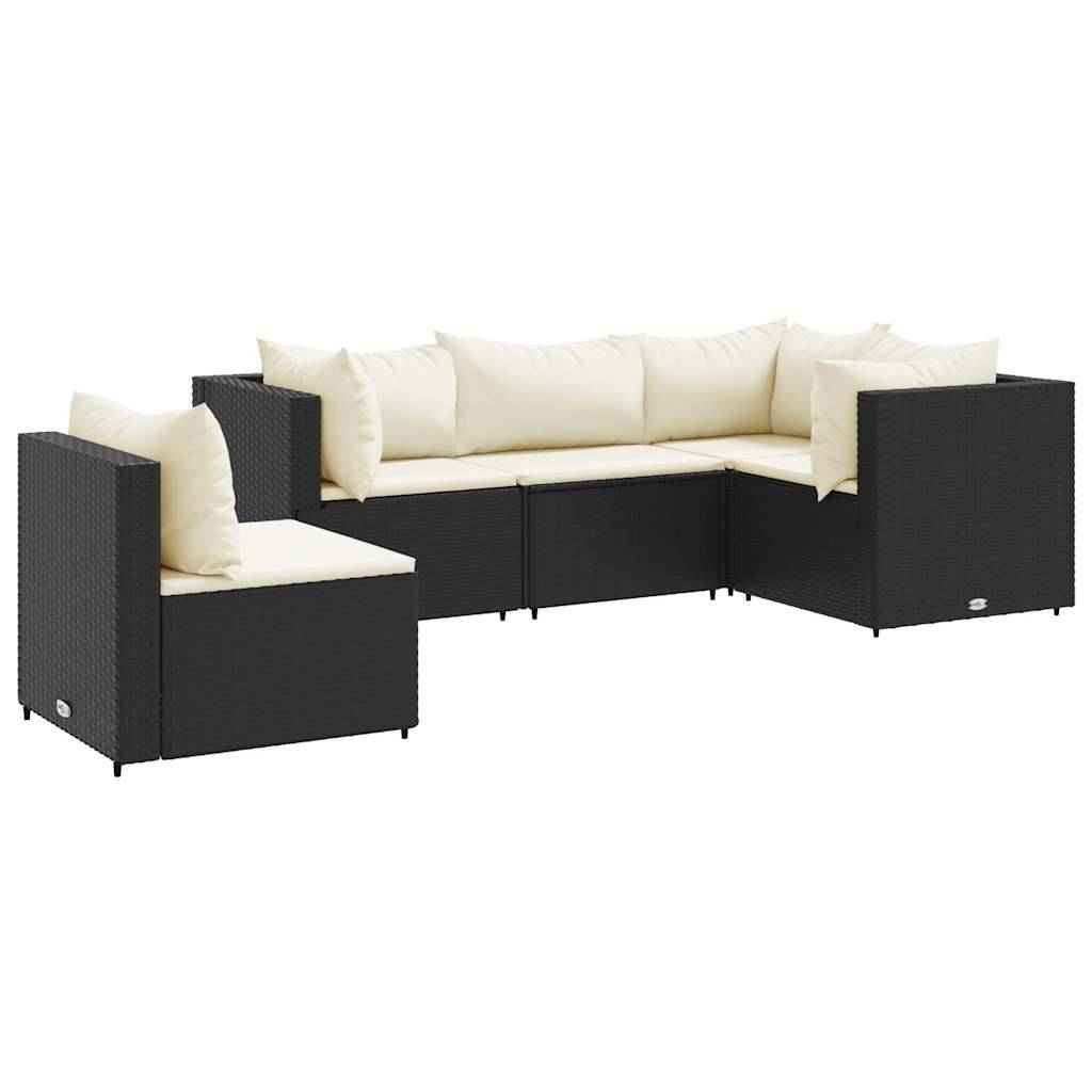 vidaXL 5-tlg. Garten-Lounge-Set mit Kissen Schwarz Poly Rattan