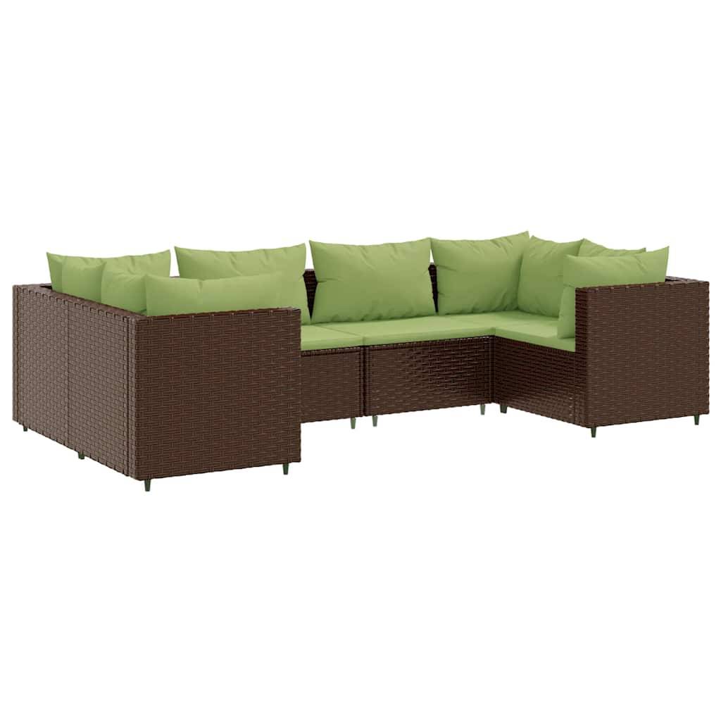 vidaXL 6-tlg. Garten-Lounge-Set mit Kissen Braun Poly Rattan
