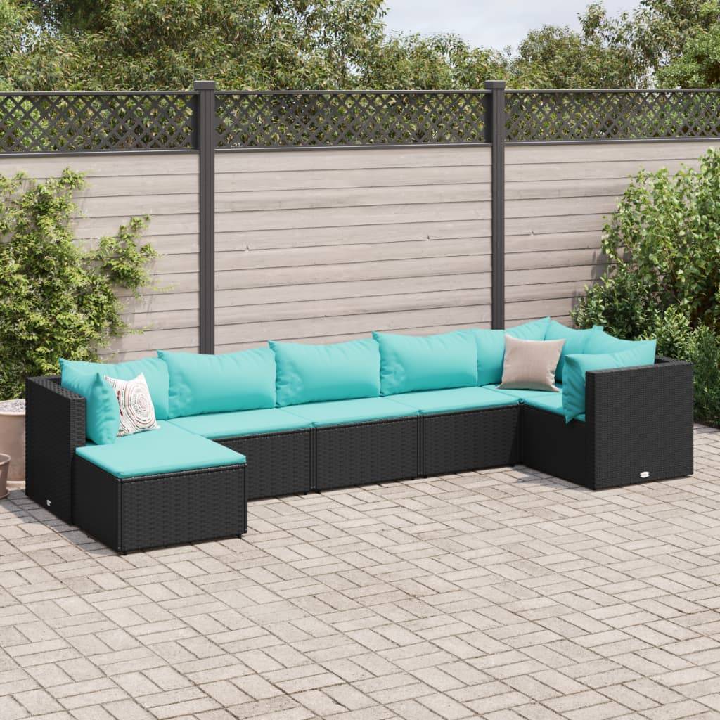 vidaXL 7-tlg. Garten-Lounge-Set mit Kissen Schwarz Poly Rattan