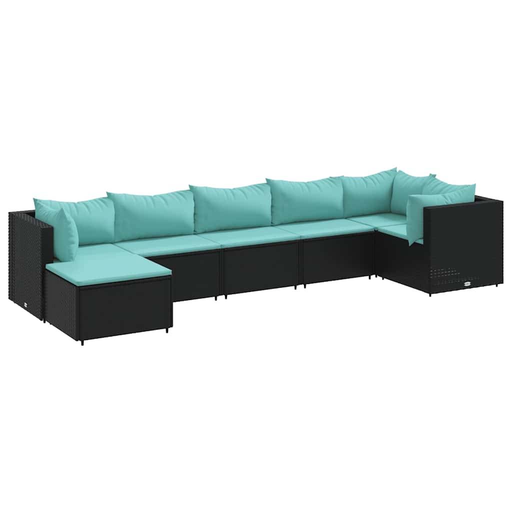 vidaXL 7-tlg. Garten-Lounge-Set mit Kissen Schwarz Poly Rattan