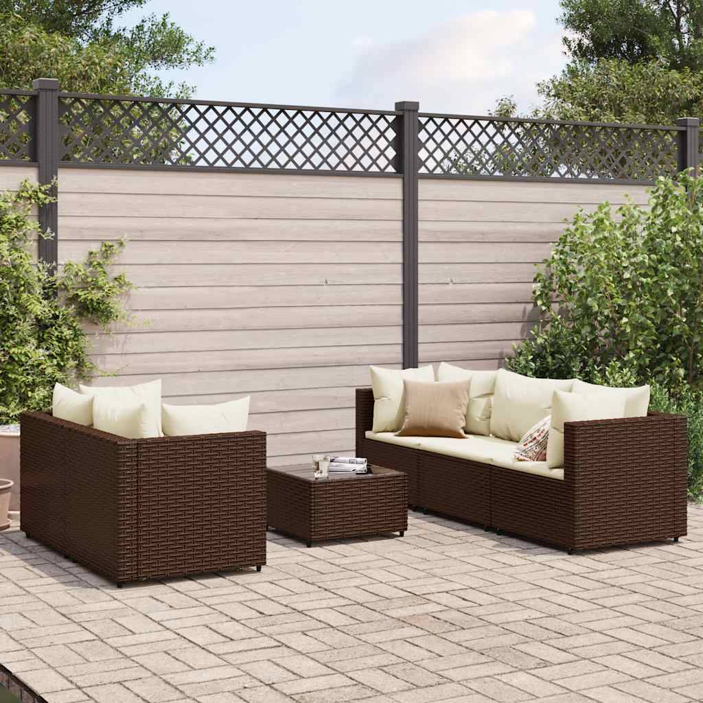 vidaXL 6-tlg. Garten-Lounge-Set mit Kissen Braun Poly Rattan