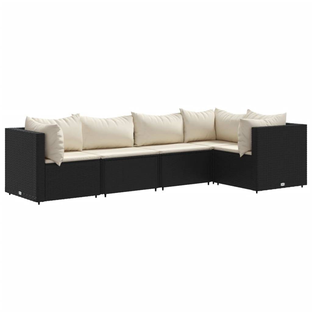 vidaXL 5-tlg. Garten-Lounge-Set mit Kissen Schwarz Poly Rattan