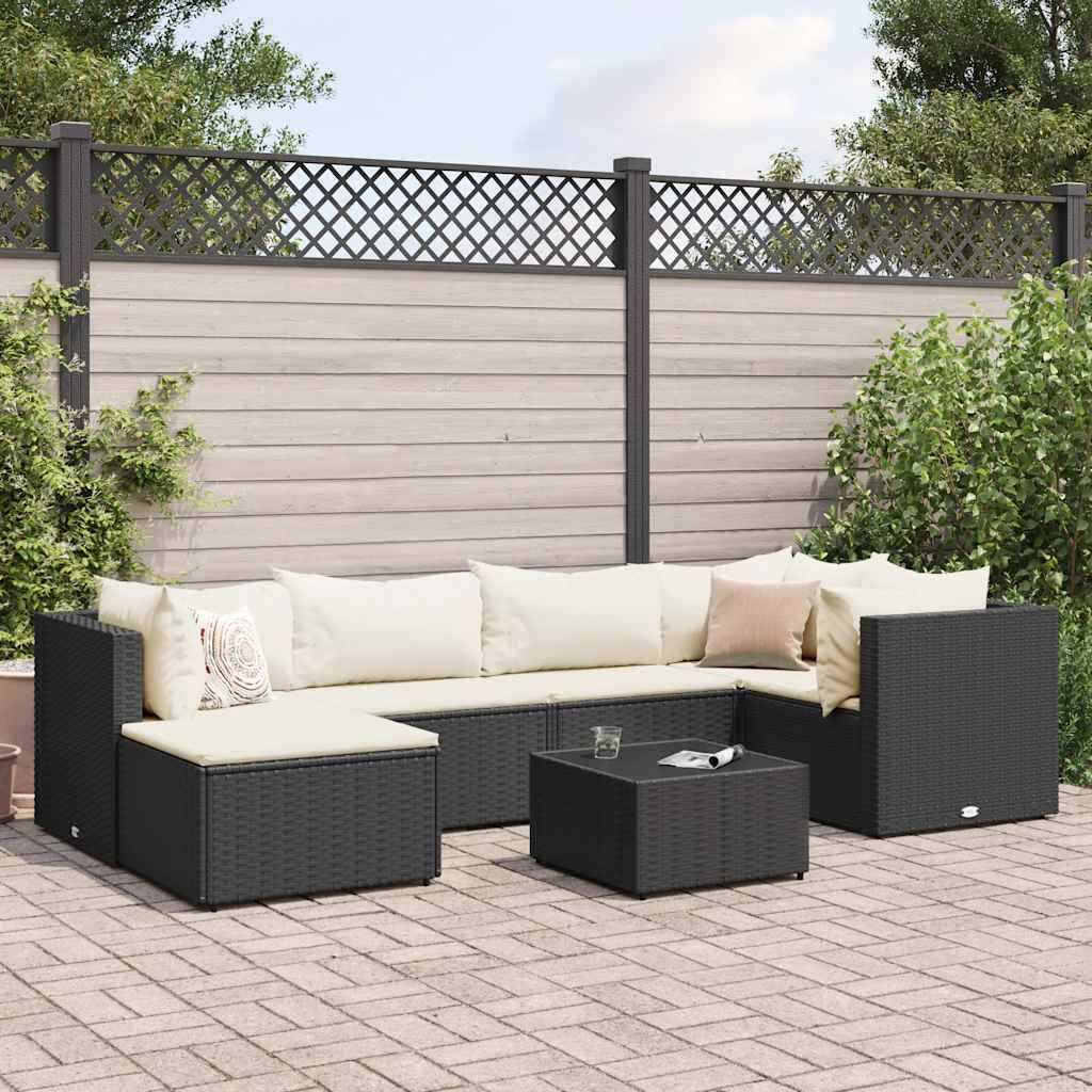 vidaXL 7-tlg. Garten-Lounge-Set mit Kissen Schwarz Poly Rattan