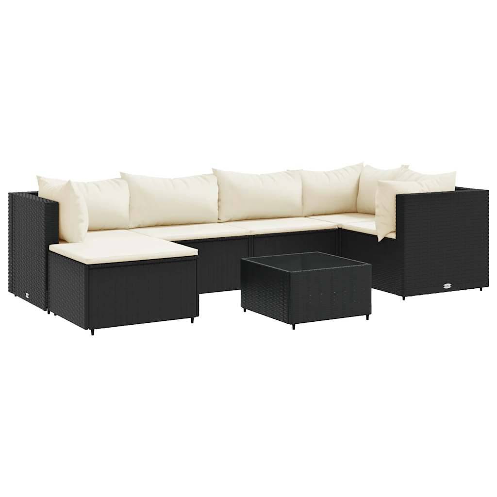 vidaXL 7-tlg. Garten-Lounge-Set mit Kissen Schwarz Poly Rattan