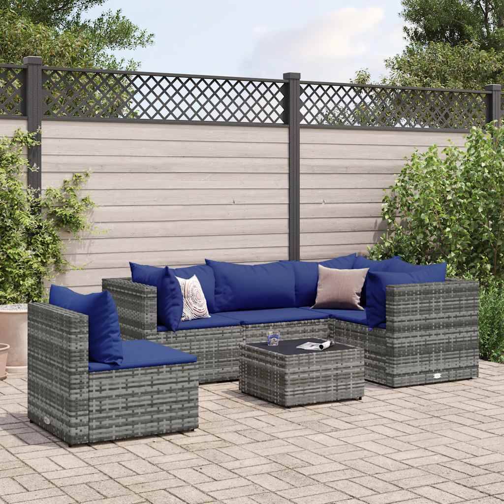 vidaXL 6-tlg. Garten-Lounge-Set mit Kissen Grau Poly Rattan