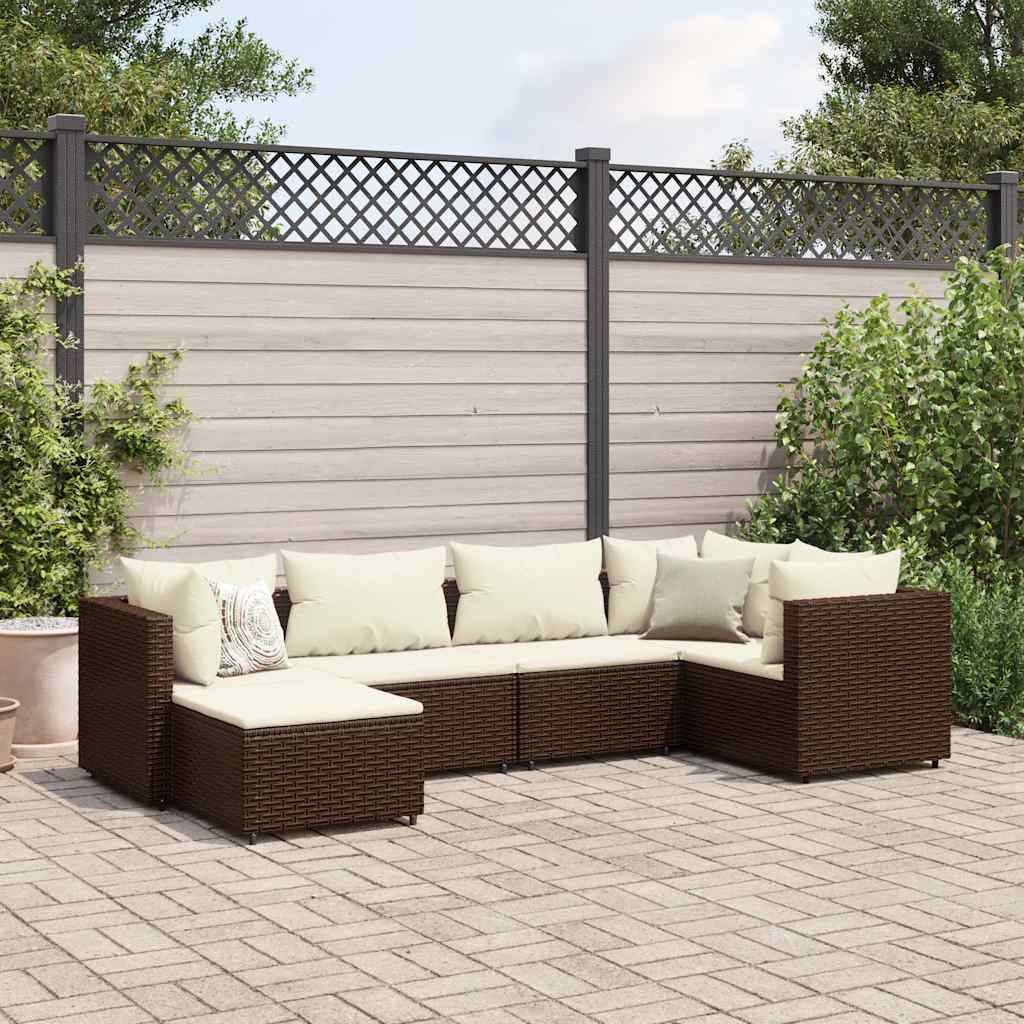 vidaXL 6-tlg. Garten-Lounge-Set mit Kissen Braun Poly Rattan