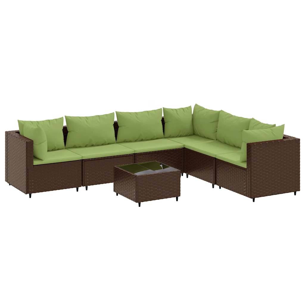 vidaXL 7-tlg. Garten-Lounge-Set mit Kissen Braun Poly Rattan