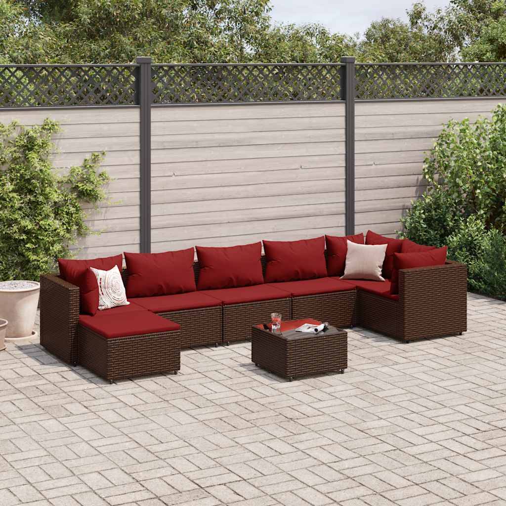 vidaXL 8-tlg. Garten-Lounge-Set mit Kissen Braun Poly Rattan