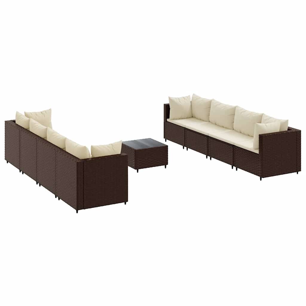 vidaXL 9-tlg. Garten-Lounge-Set mit Kissen Braun Poly Rattan