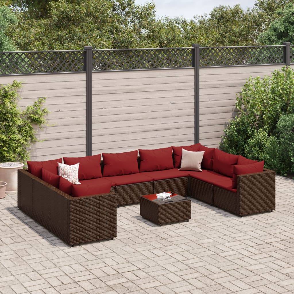 vidaXL 10-tlg. Garten-Lounge-Set mit Kissen Braun Poly Rattan