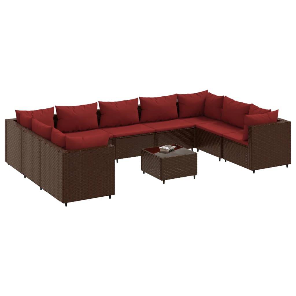 vidaXL 10-tlg. Garten-Lounge-Set mit Kissen Braun Poly Rattan