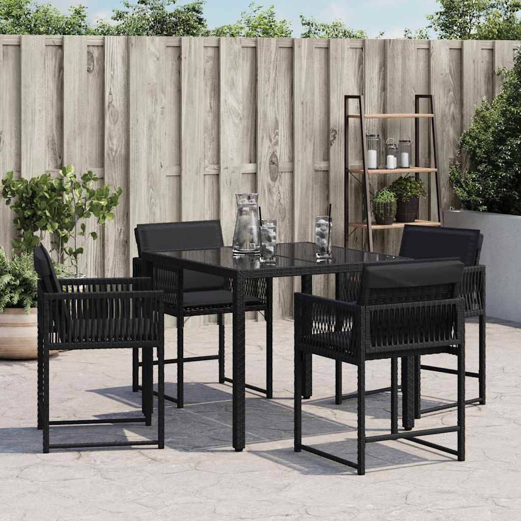 vidaXL Gartenstühle mit Kissen 4 Stk. Schwarz Poly Rattan