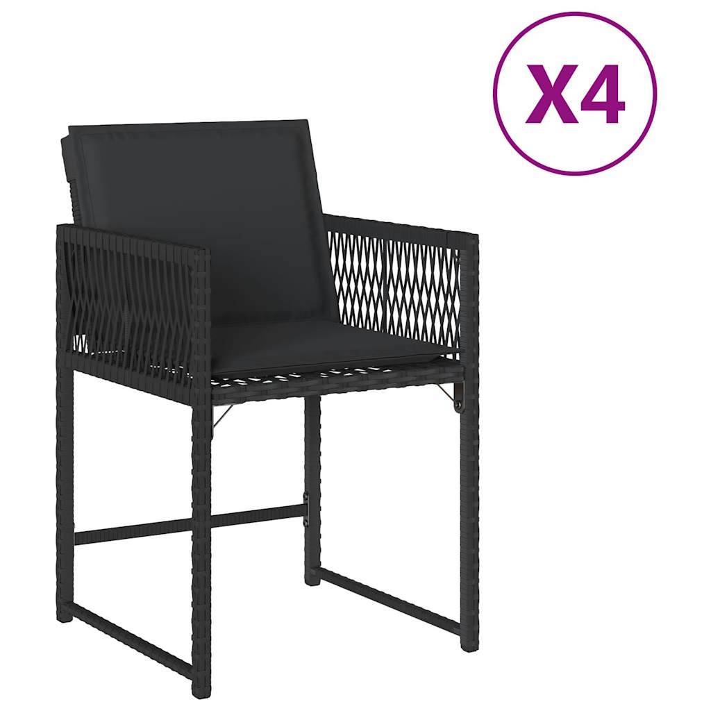 vidaXL Gartenstühle mit Kissen 4 Stk. Schwarz Poly Rattan