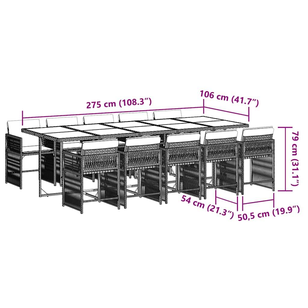 vidaXL 11-tlg. Garten-Essgruppe mit Kissen Grau Poly Rattan