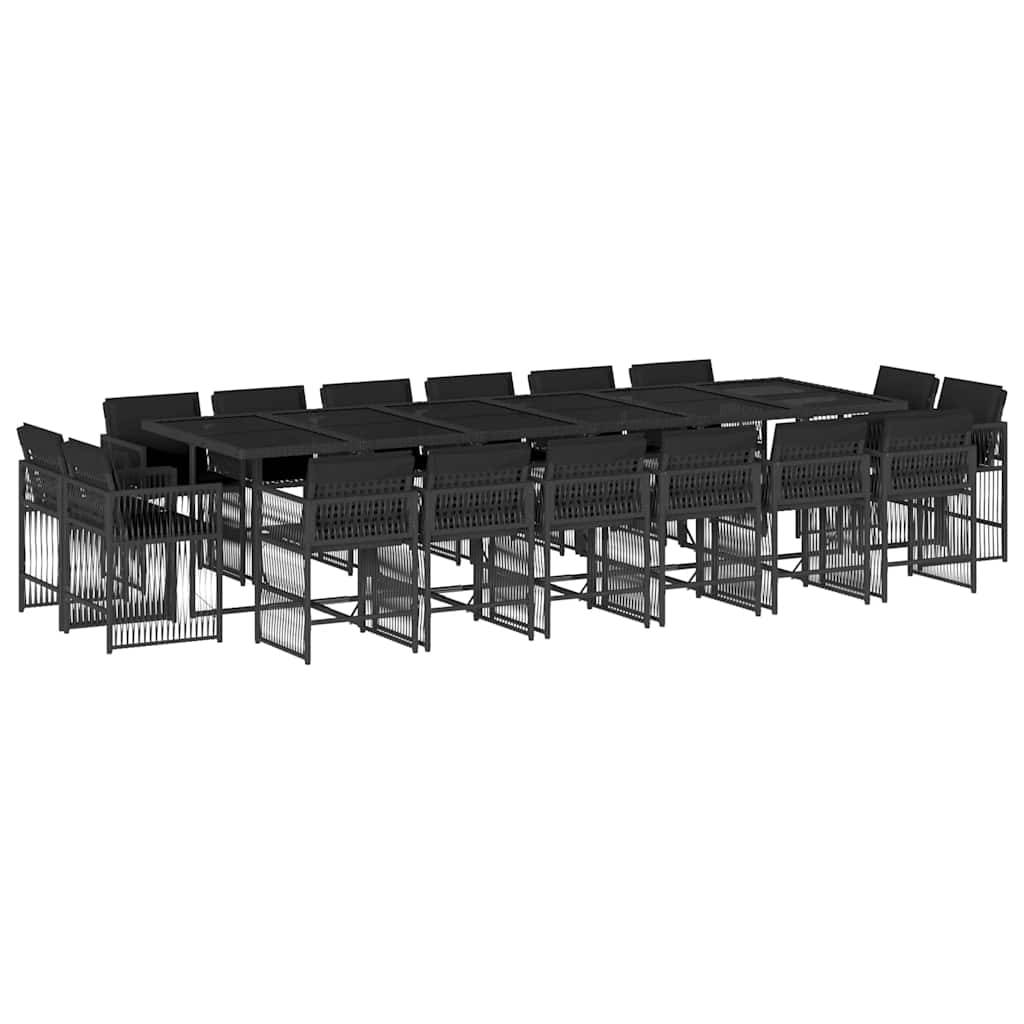 vidaXL 17-tlg. Garten-Essgruppe mit Kissen Schwarz Poly Rattan