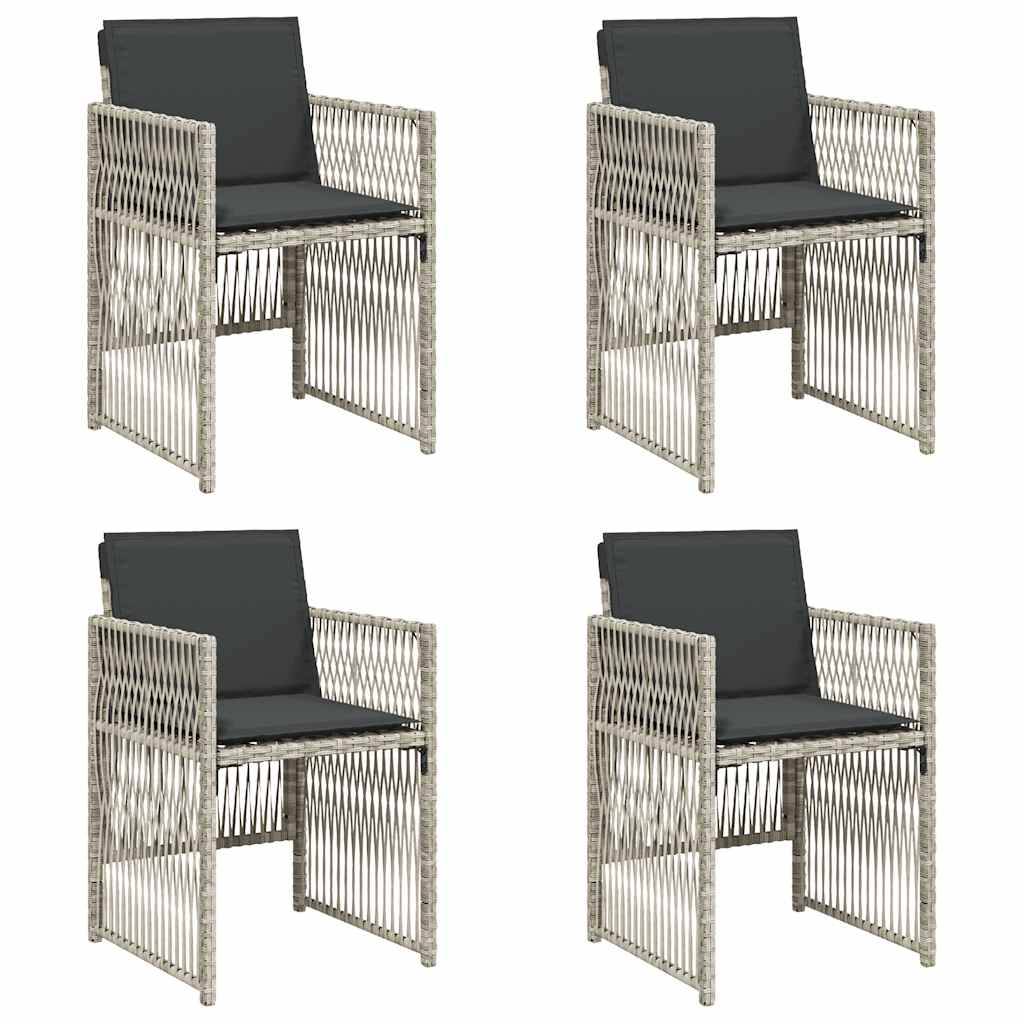 vidaXL Gartenstühle mit Kissen 4 Stk. Hellgrau Poly Rattan