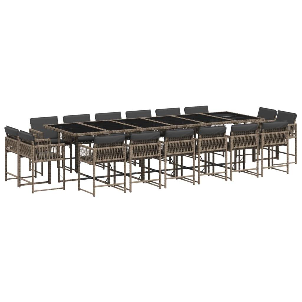 vidaXL 17-tlg. Garten-Essgruppe mit Kissen Grau Poly Rattan