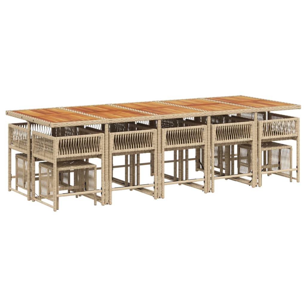 vidaXL 15-tlg. Garten-Essgruppe mit Kissen Beige Poly Rattan