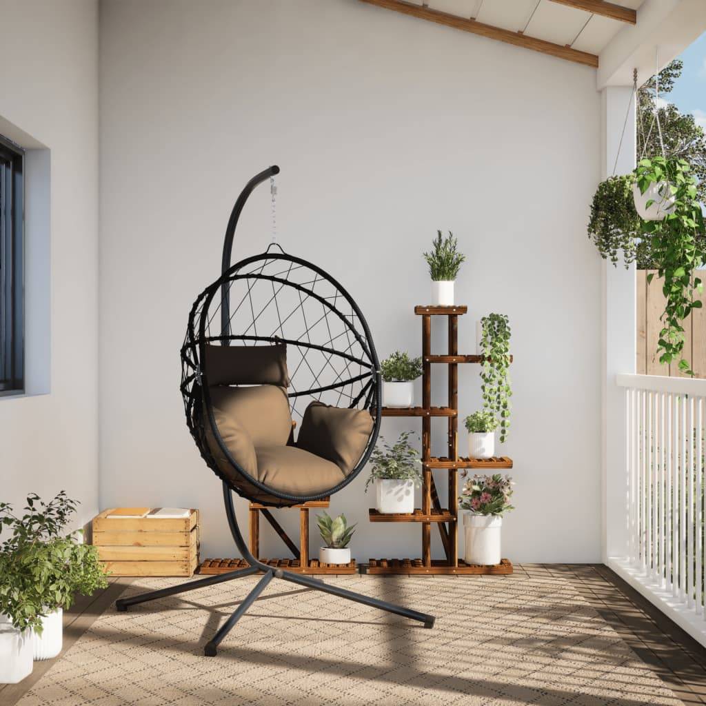 vidaXL Hängesessel Ei-Design mit Ständer Taupe Rattan und Stahl