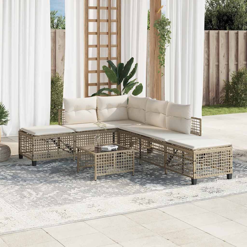 vidaXL 3-tlg. Garten-Ecksofa-Set mit Kissen Beige Poly Rattan