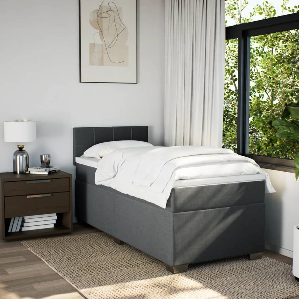 vidaXL Boxspringbett mit Matratze Dunkelgrau 80x200 cm Stoff
