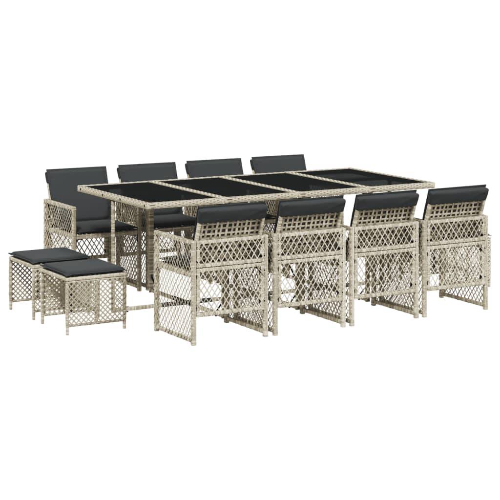 vidaXL 13-tlg. Garten-Essgruppe mit Kissen Hellgrau Poly Rattan