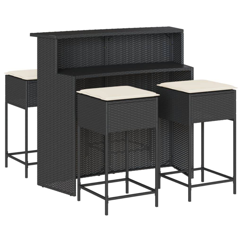 vidaXL 5-tlg. Gartenbar-Set mit Kissen Schwarz Poly Rattan