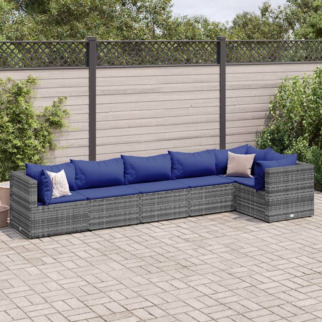 vidaXL 6-tlg. Garten-Lounge-Set mit Kissen Grau Poly Rattan