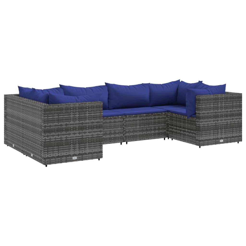 vidaXL 6-tlg. Garten-Lounge-Set mit Kissen Grau Poly Rattan