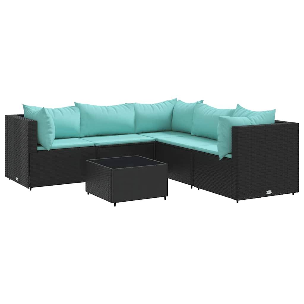 vidaXL 6-tlg. Garten-Lounge-Set mit Kissen Schwarz Poly Rattan