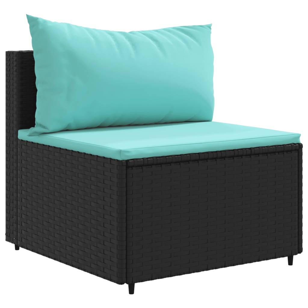vidaXL 9-tlg. Garten-Sofagarnitur mit Kissen Schwarz Poly Rattan