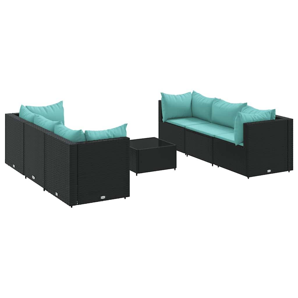 vidaXL 7-tlg. Garten-Lounge-Set mit Kissen Schwarz Poly Rattan