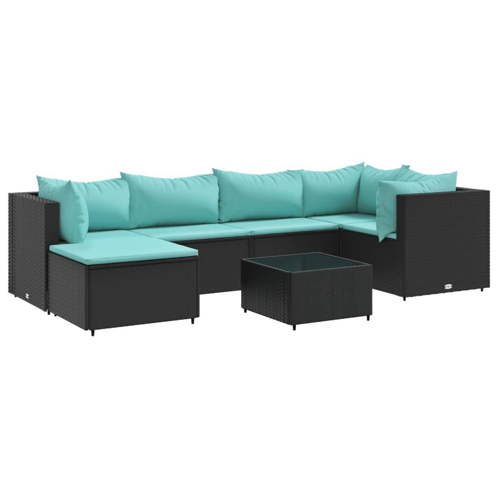 vidaXL 7-tlg. Garten-Lounge-Set mit Kissen Schwarz Poly Rattan