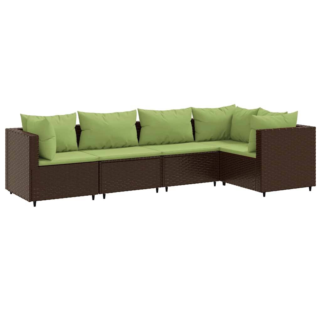 vidaXL 5-tlg. Garten-Lounge-Set mit Kissen Braun Poly Rattan