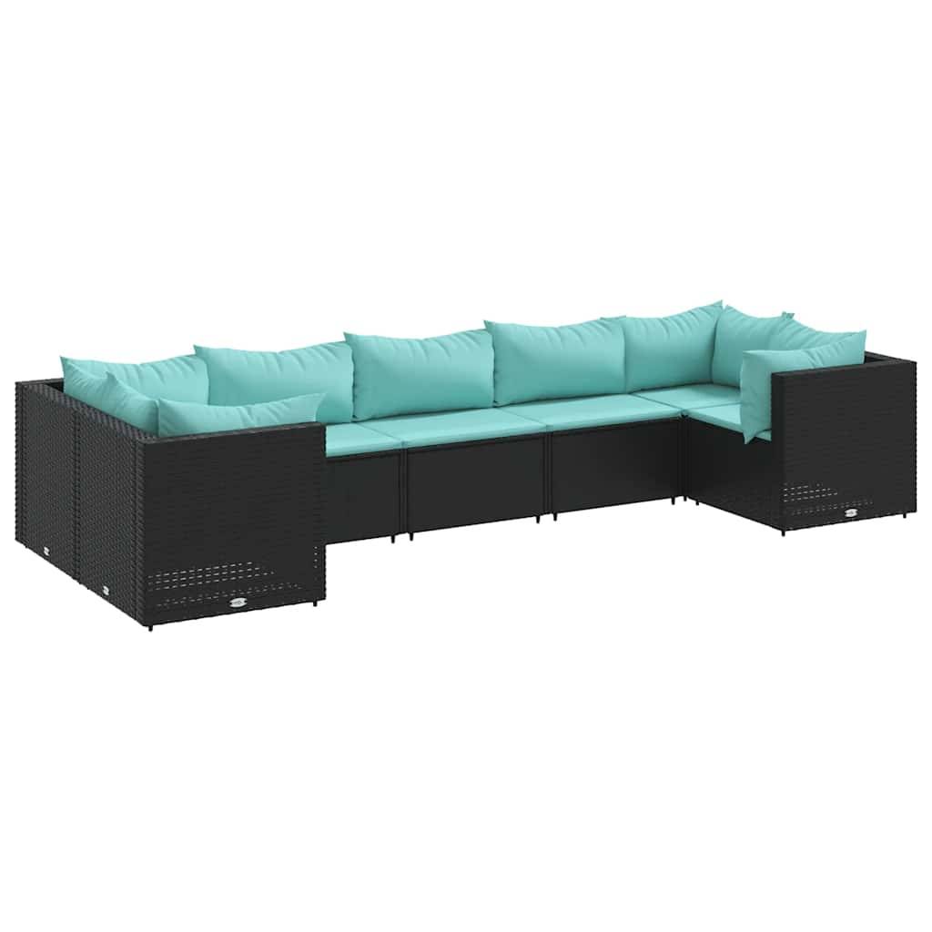 vidaXL 7-tlg. Garten-Lounge-Set mit Kissen Schwarz Poly Rattan