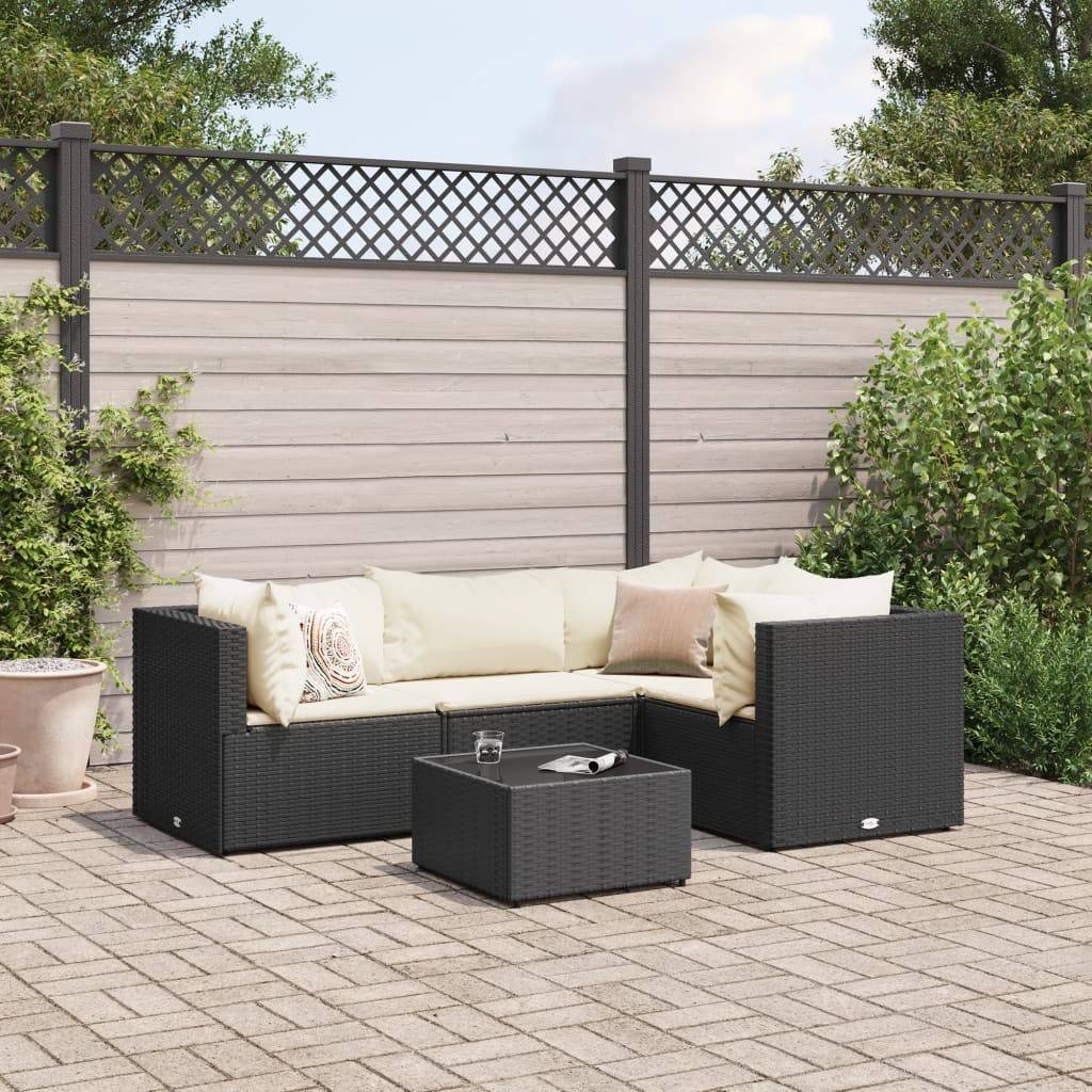 vidaXL 5-tlg. Garten-Lounge-Set mit Kissen Schwarz Poly Rattan