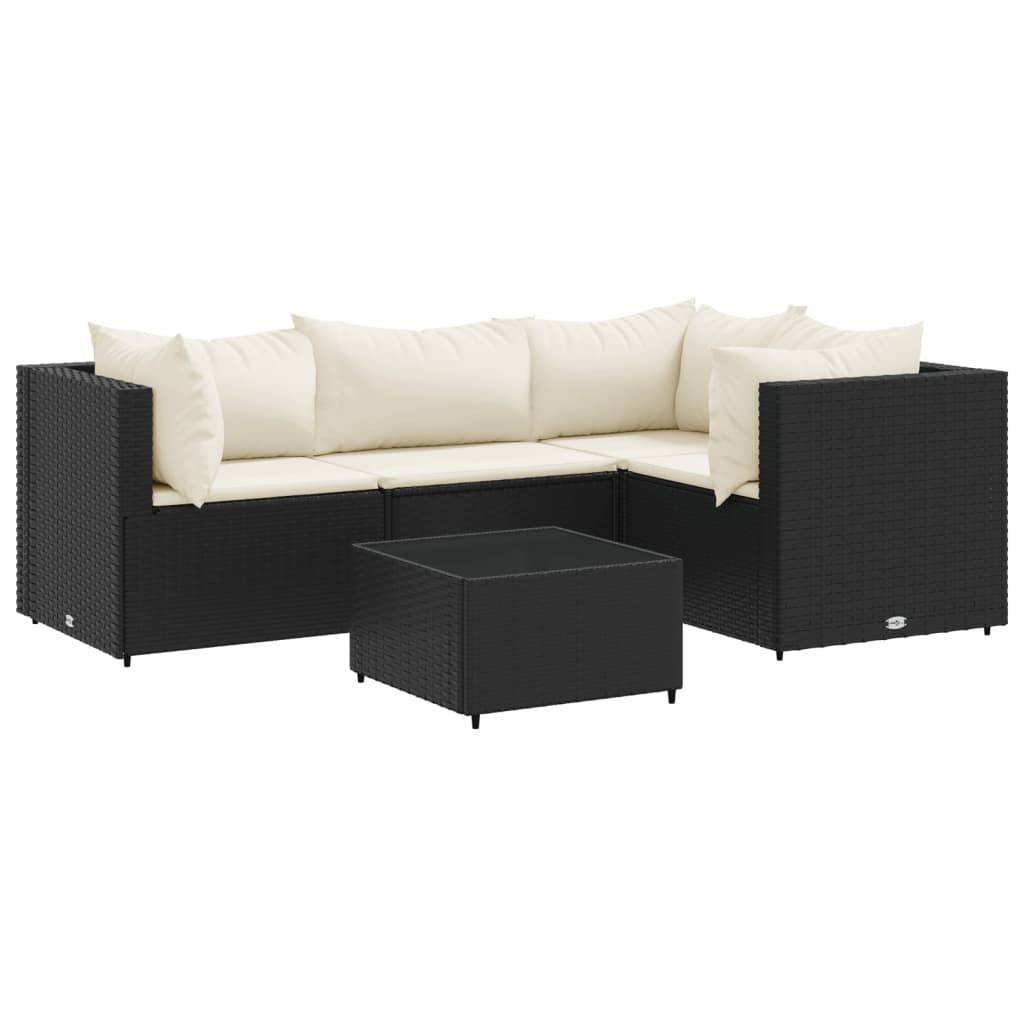 vidaXL 5-tlg. Garten-Lounge-Set mit Kissen Schwarz Poly Rattan