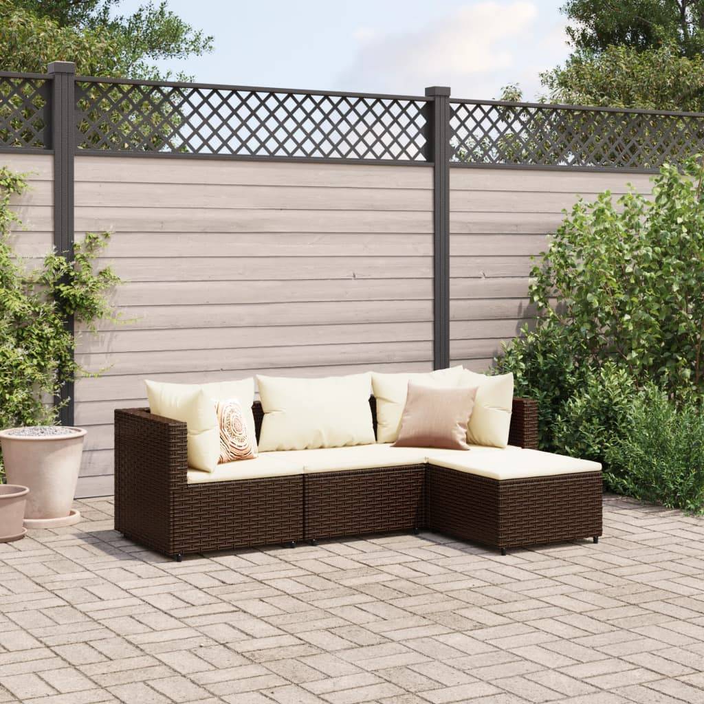 vidaXL 4-tlg. Garten-Lounge-Set mit Kissen Braun Poly Rattan