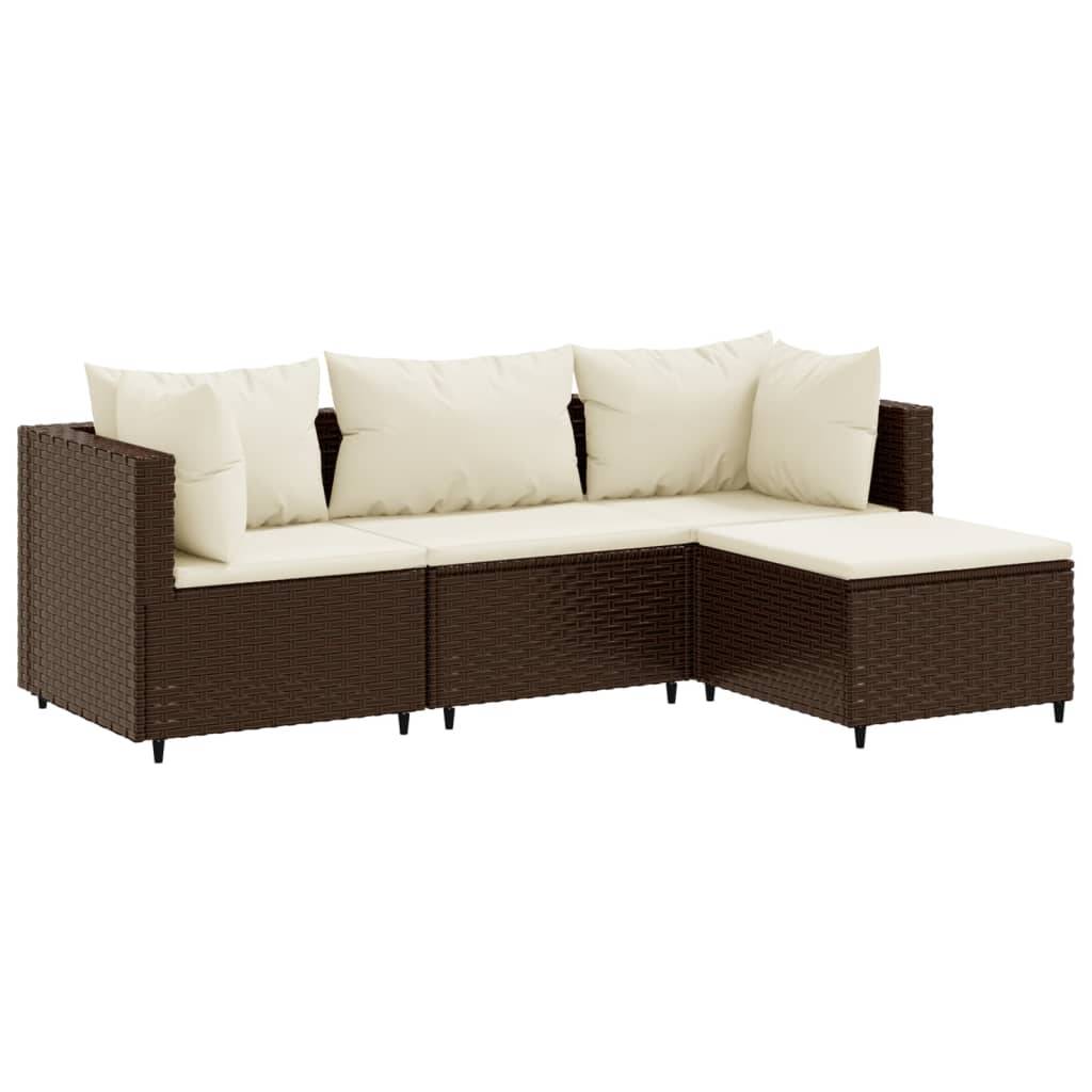 vidaXL 4-tlg. Garten-Lounge-Set mit Kissen Braun Poly Rattan