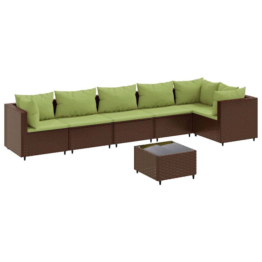 vidaXL 7-tlg. Garten-Lounge-Set mit Kissen Braun Poly Rattan
