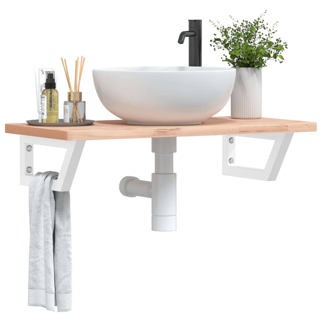 vidaXL Waschbeckenregal Wandmontage Stahl und Massivholz Buche