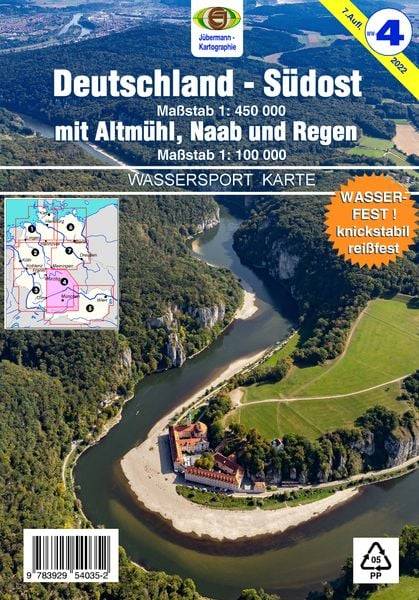 Wassersport-Wanderkarte 04. Deutschland-Südost mit Altmühl, Naab und Regen für Kanu- und Rudersport