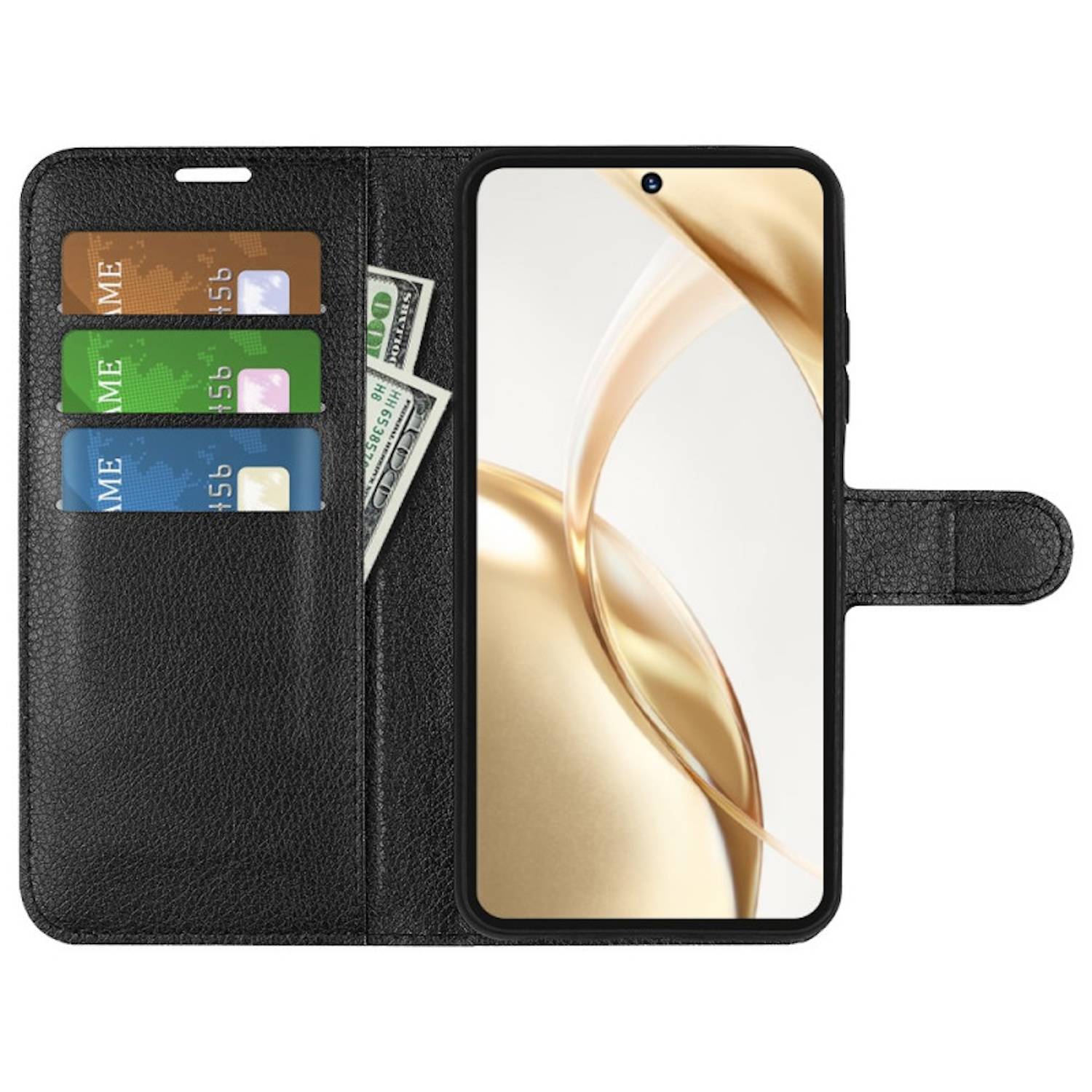 Für Honor 200 Kunst-Leder Book Wallet Schutz Tasche Hülle Case Schwarz